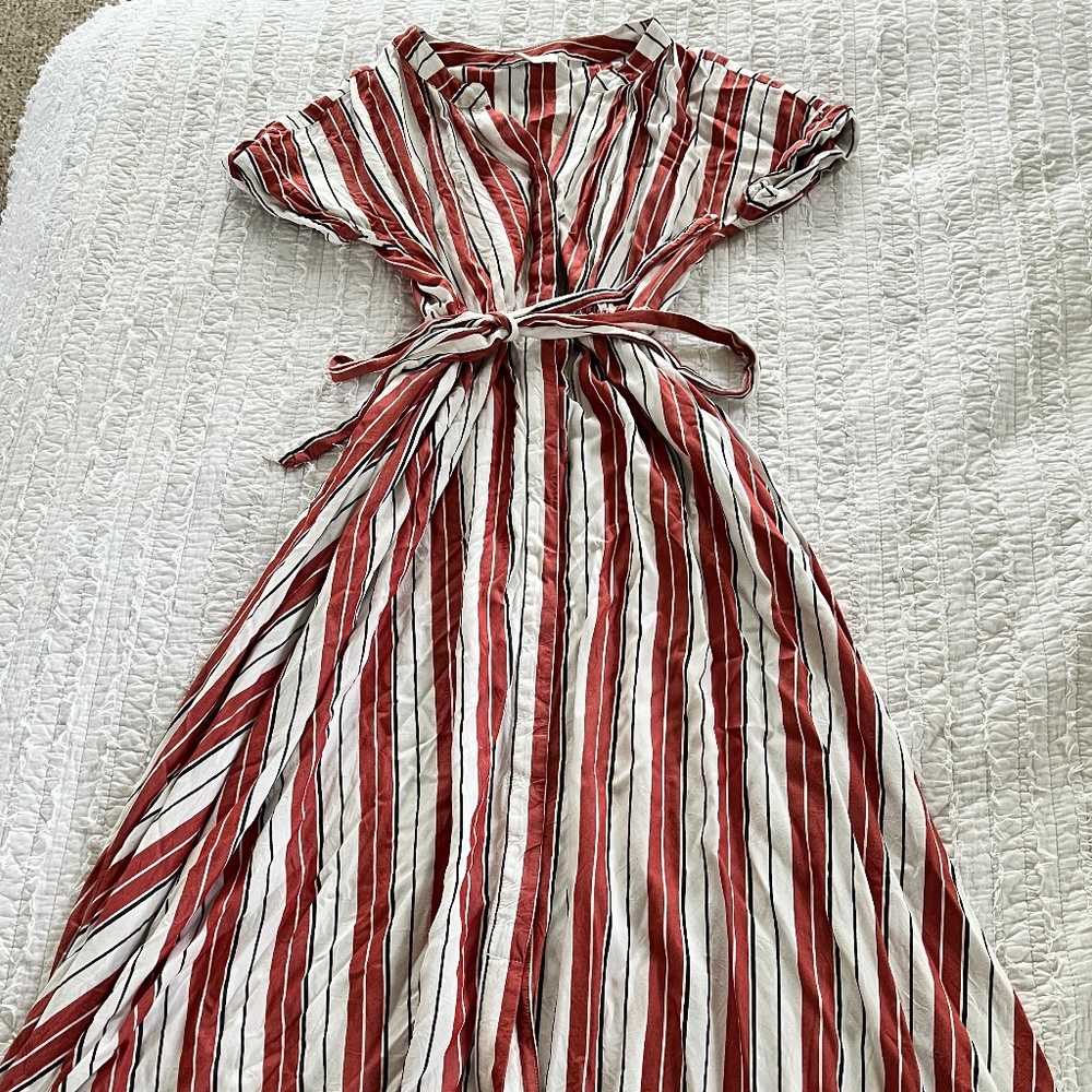 Loft Striped Summer Maxi shirt sleeve shirt dress Petite S